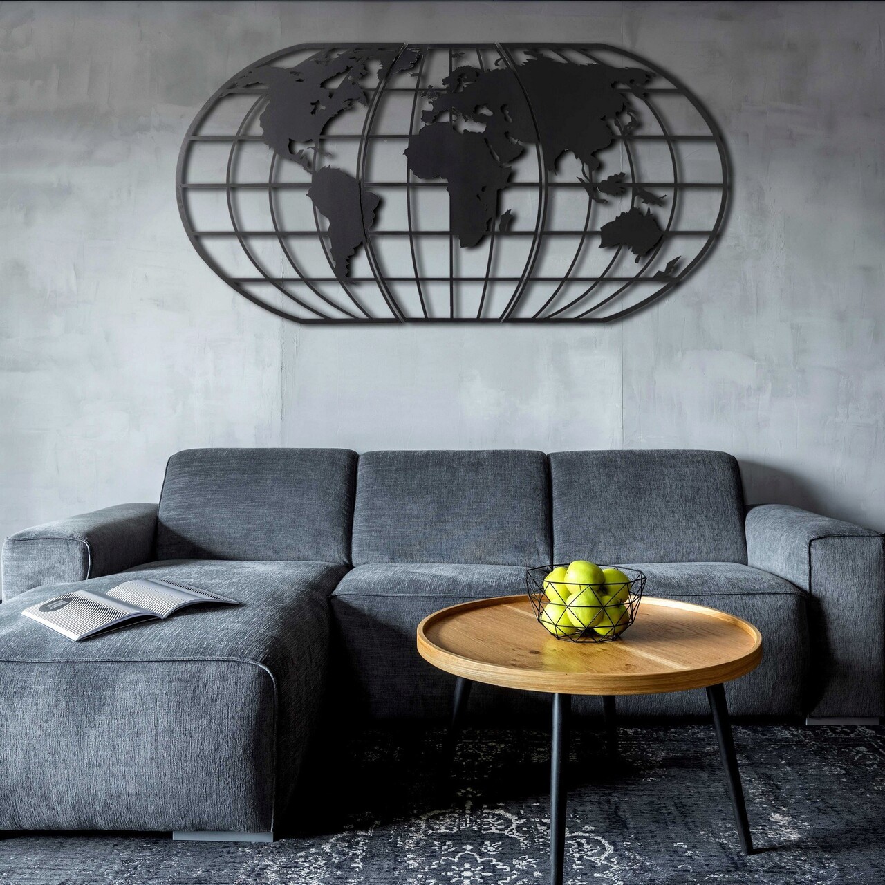 Decoratiune de perete, World Map Globe, Dimensiune: 60 x 120 cm, Negru - imagine 4